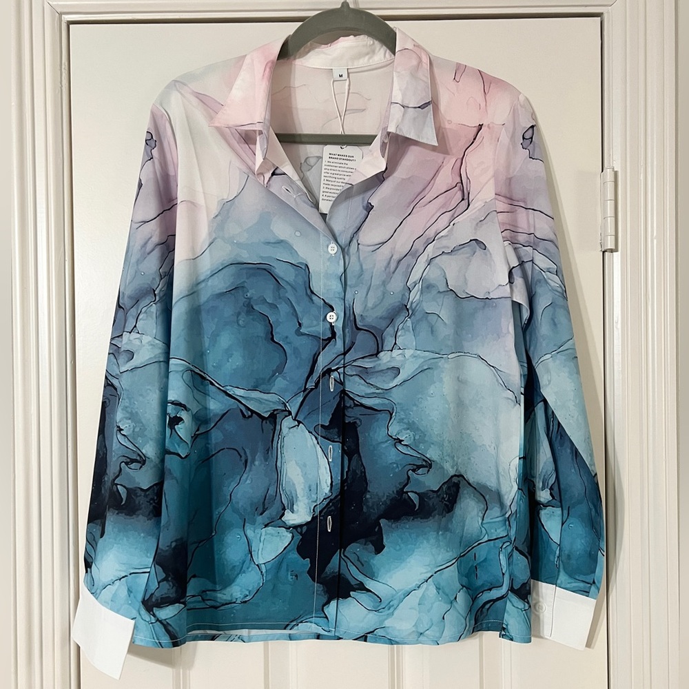 NWT Blue Marble Button Up | Size: M